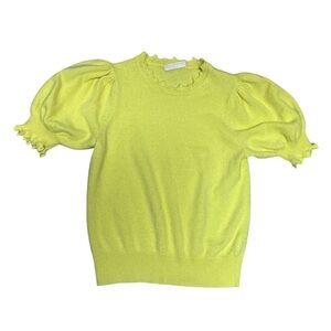 Ulla Johnson Lotta Scallop Edge Short Sleeve Yellow Cashmere Sweater Size Med